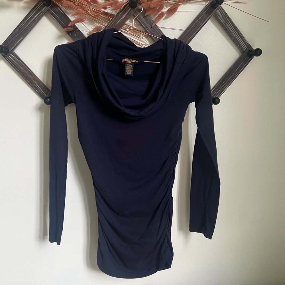 Rugby Ralph Lauren Navy Long Sleeve Cowl Neck Top